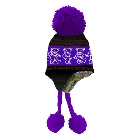 Grateful Dead Accessories - New Purple Grateful Dead Knit Dancing Bear Adult Laplander Hat Winter Fuzzy Warm